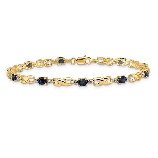 14K Yellow Gold White Gold Natural Sapphire & Diamond Crossover Style Bracelet
