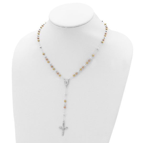Sterling Silver Two Tone Yellow Gold Rose Gold Plated Rosary Beads