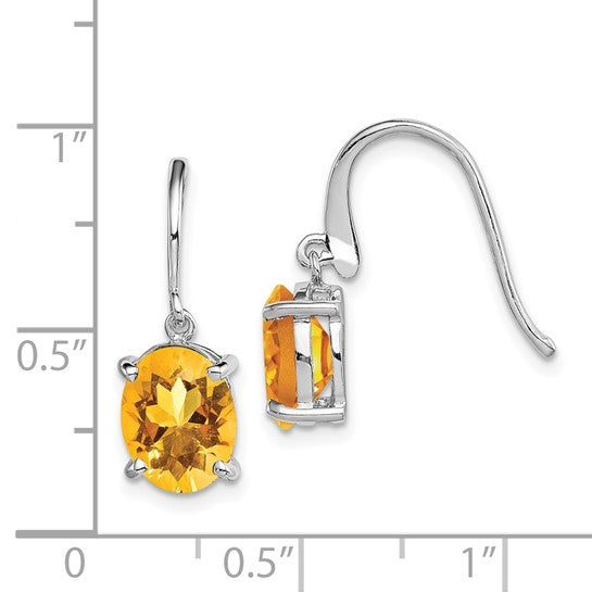 Sterling Silver White Gold Plated Oval Natural Citrine 1.5 Carat Wire Earrings