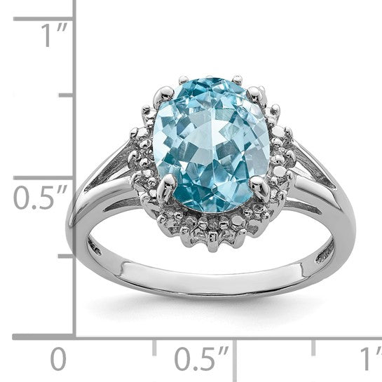 White Gold Filled Sterling Silver 2 Carat Blue Topaz Spike Halo Ring