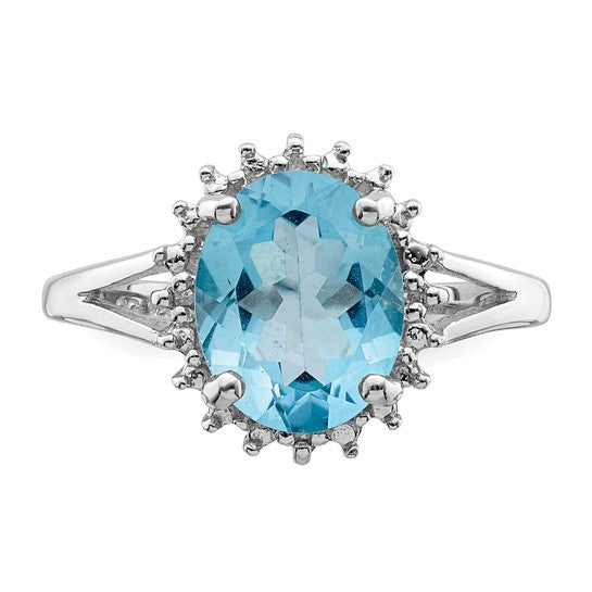 White Gold Filled Sterling Silver 2 Carat Blue Topaz Spike Halo Ring