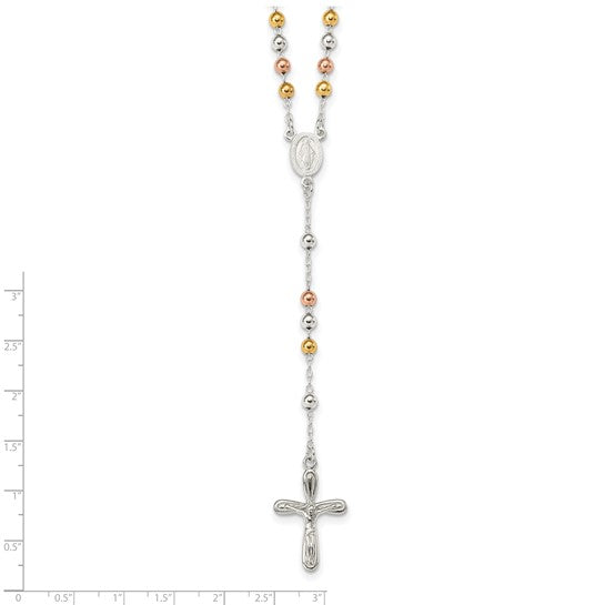 Sterling Silver Two Tone Yellow Gold Rose Gold Plated Rosary Beads