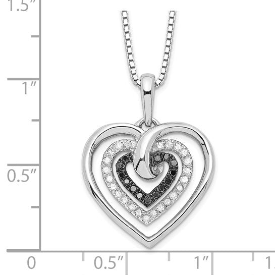 White Night White Gold Filled Sterling Silver Black & White Triple Heart Chain & Pendant Set