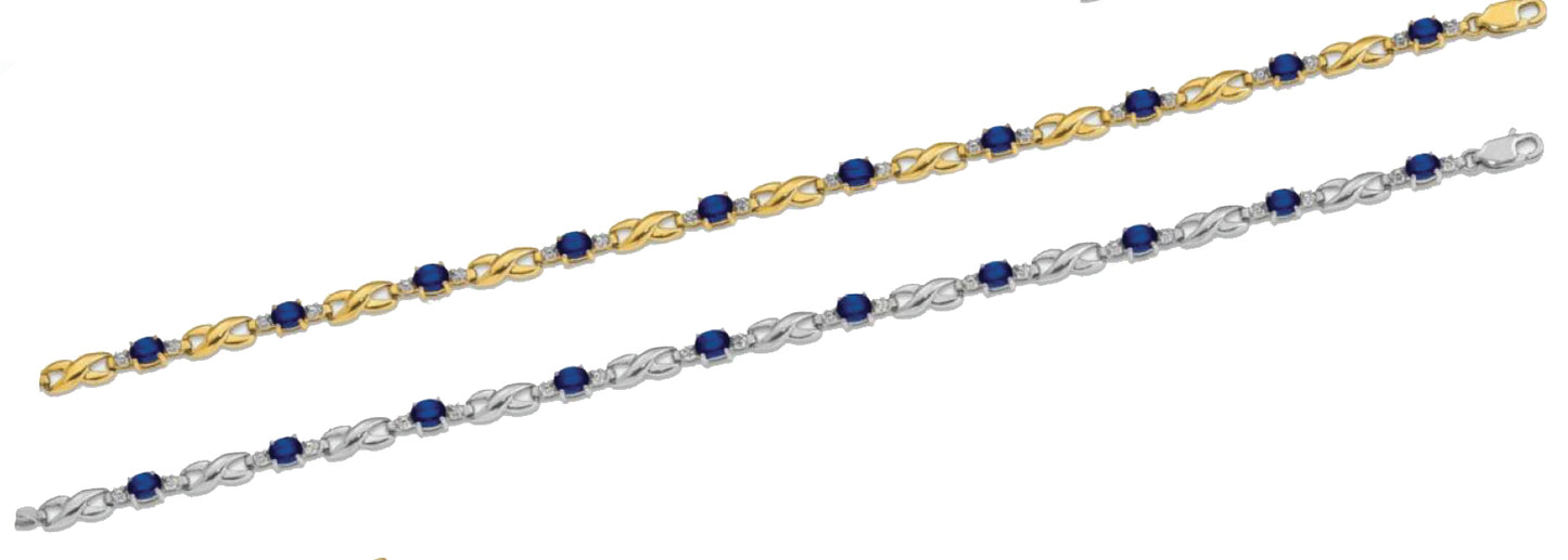 14K Yellow Gold White Gold Natural Sapphire & Diamond Crossover Style Bracelet