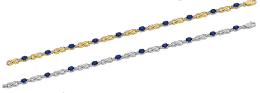 14K Yellow Gold White Gold Natural Sapphire & Diamond Crossover Style Bracelet