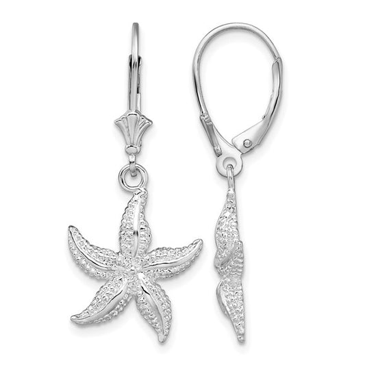 Sterling Silver Rhodium Plated Star Fish Dangle Earrings