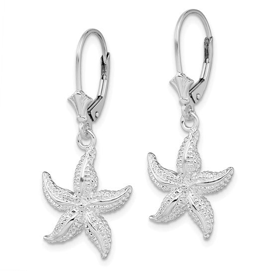 Sterling Silver Rhodium Plated Star Fish Dangle Earrings