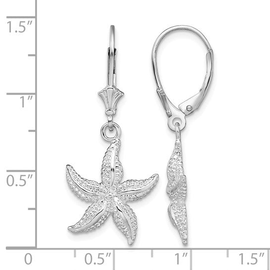 Sterling Silver Rhodium Plated Star Fish Dangle Earrings