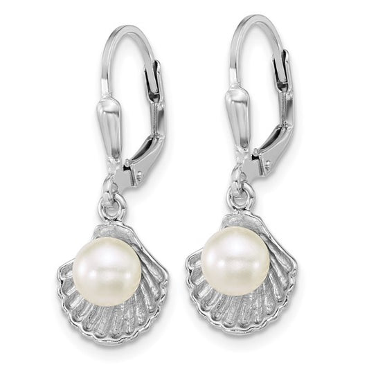 Sterling Silver Pearl Oyster Dangle Earrings