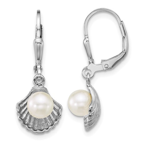 Sterling Silver Pearl Oyster Dangle Earrings