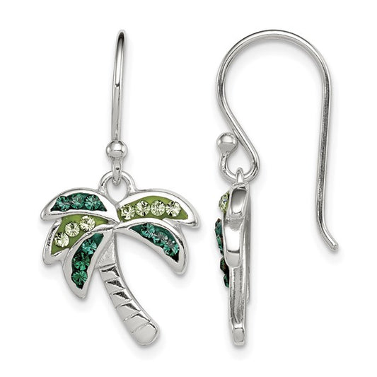 Sterling Silver Crystal Palm Tree Dangle Earrings