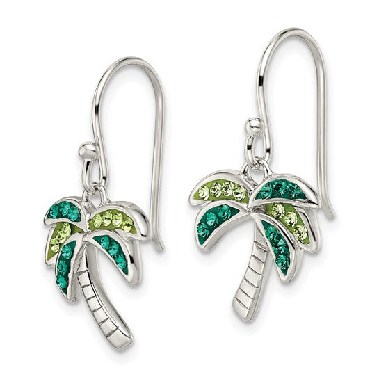 Sterling Silver Crystal Palm Tree Dangle Earrings