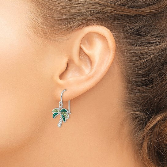 Sterling Silver Crystal Palm Tree Dangle Earrings