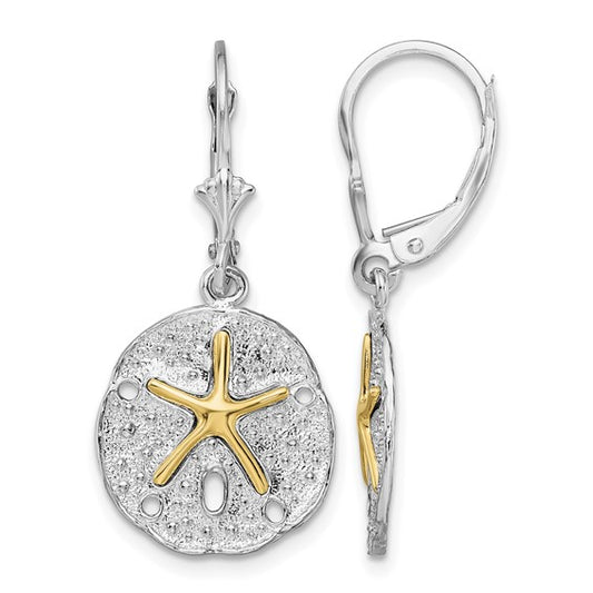 Sterling Silver Two Tone 14K Gold Sand Dollar Earrings