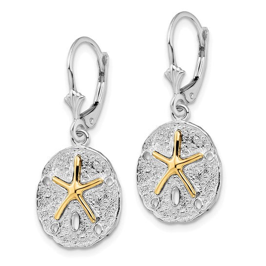 Sterling Silver Two Tone 14K Gold Sand Dollar Earrings