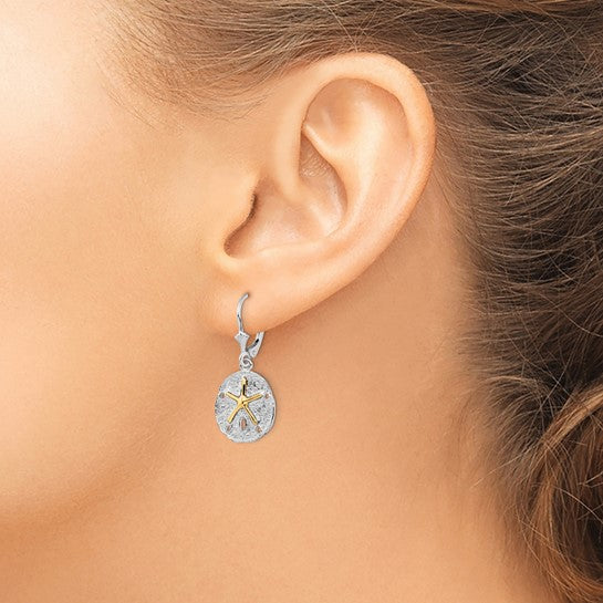 Sterling Silver Two Tone 14K Gold Sand Dollar Earrings