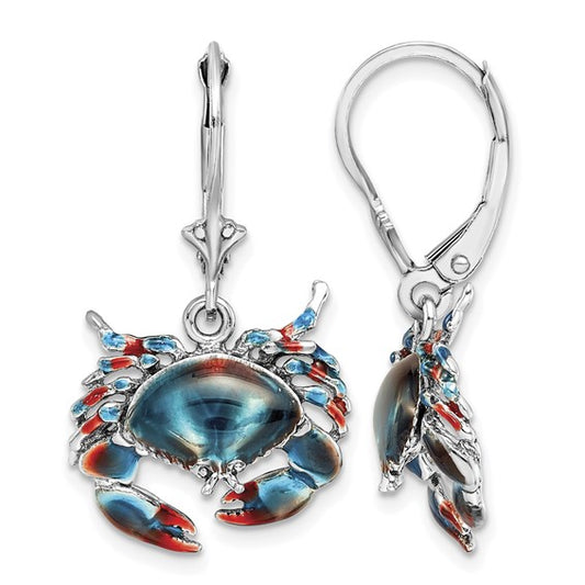 Sterling Silver Enameled Crab Earrings