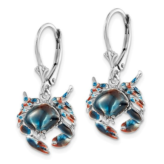 Sterling Silver Enameled Crab Earrings