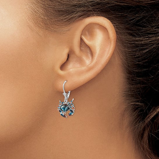 Sterling Silver Enameled Crab Earrings