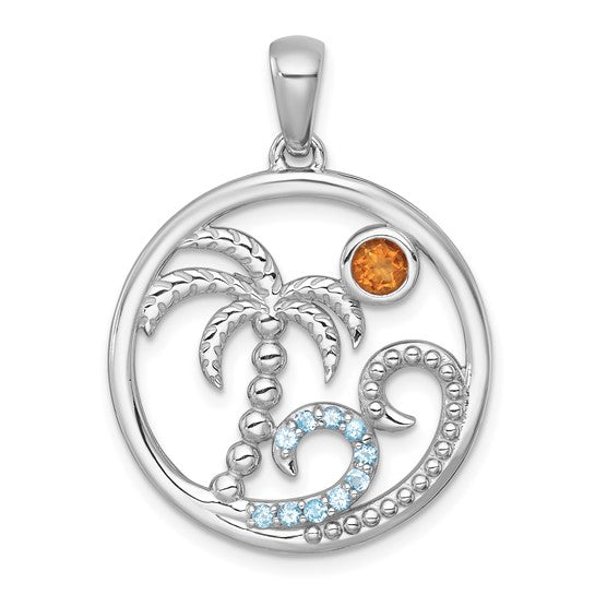 Sterling Silver Citrine & Blue Topaz Ocean Pendant