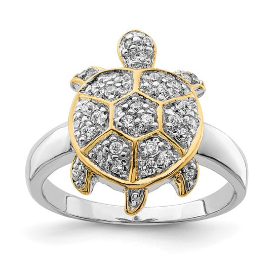 Sterling Silver Two Tone 14K Gold Moissanite Turtle Ring