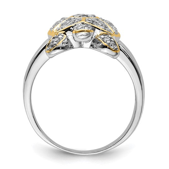 Sterling Silver Two Tone 14K Gold Moissanite Turtle Ring