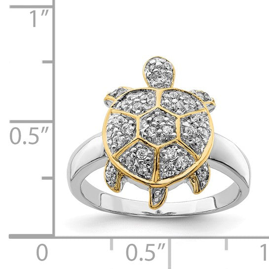 Sterling Silver Two Tone 14K Gold Moissanite Turtle Ring