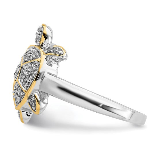 Sterling Silver Two Tone 14K Gold Moissanite Turtle Ring
