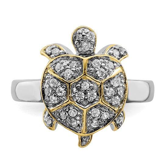 Sterling Silver Two Tone 14K Gold Moissanite Turtle Ring