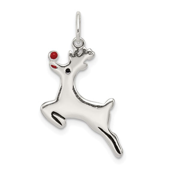 Sterling Silver Red Nose Reindeer Pendant