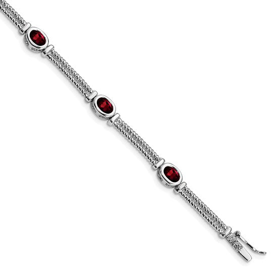 Sterling Silver White Goal Rope Style Natural Garnet Bracelet