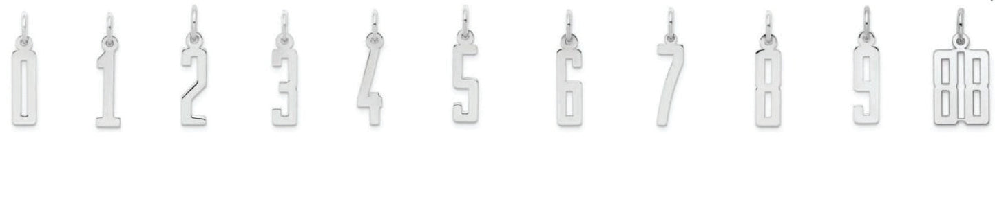 White Gold Over Sterling Silver Small Polished Number Charms 0-99