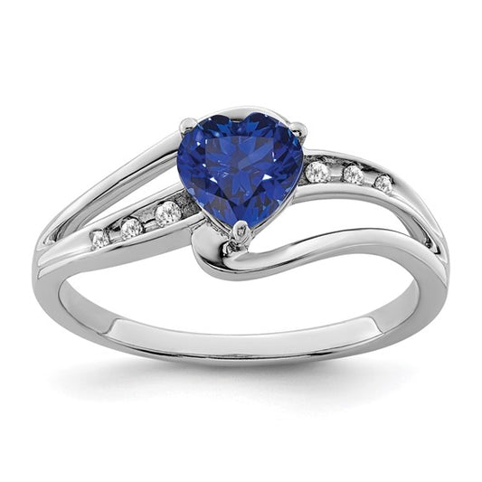 Sterling Silver Heart Lab Grown Sapphire & Diamond Ring