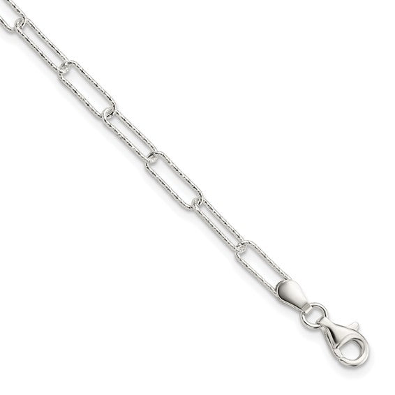 White Gold Filled Sterling Silver Diamond Cut Textured Paperclip Bracelet