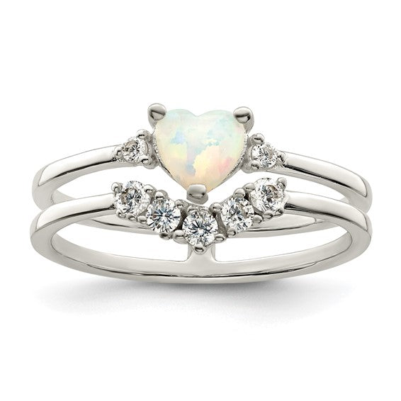 Sterling Silver Lab Created Opal CZ Heart Ring