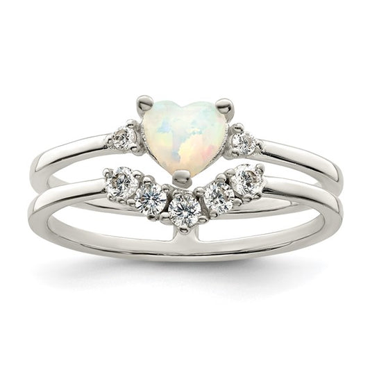 Sterling Silver Lab Created Opal CZ Heart Ring