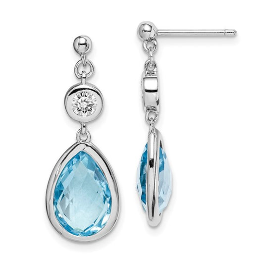 White Gold Filled Sterling Silver 7 Carat Tear Drop White & Blue Topaz Dangle Earrings