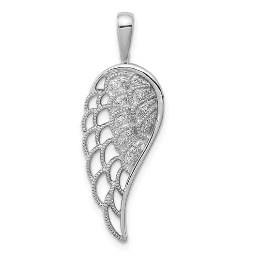 White Gold Filled Sterling Silver Diamond Accent Angel Wing Pendant