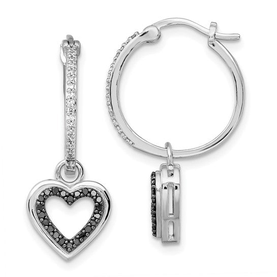 White Night White Gold Filled Sterling Silver Black & White Diamond Dangle Heart Earrings