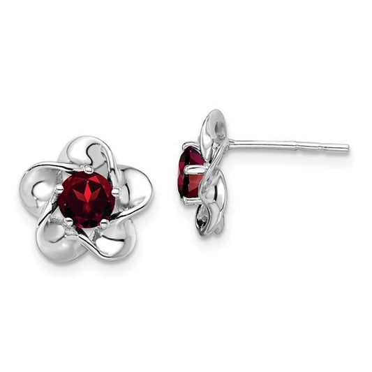 Sterling Silver 1 Carat Flower Garnet Earrings