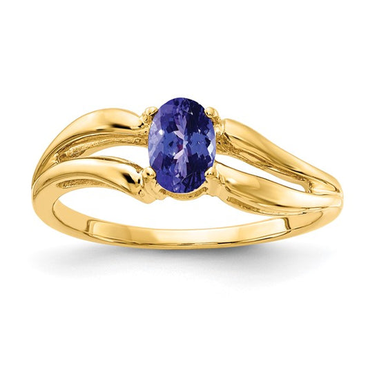 14K Yellow Gold .5 Carat Natural Tanzanite Fancy Open Ring