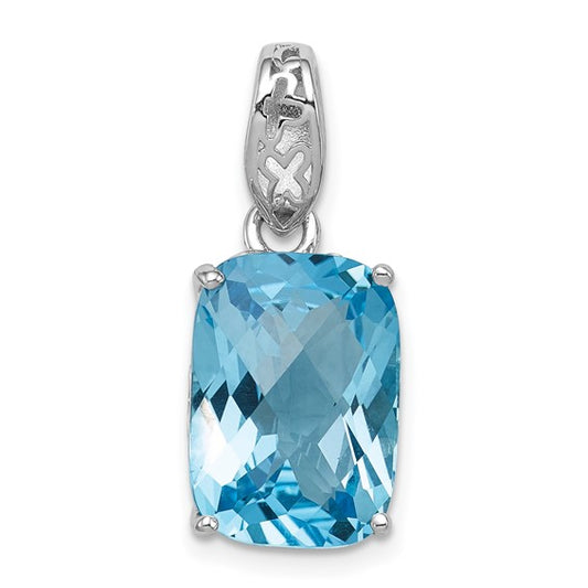 White Gold Filled Sterling Silver Square 7 Carat Natural Blue Topaz Square Cut Pendant
