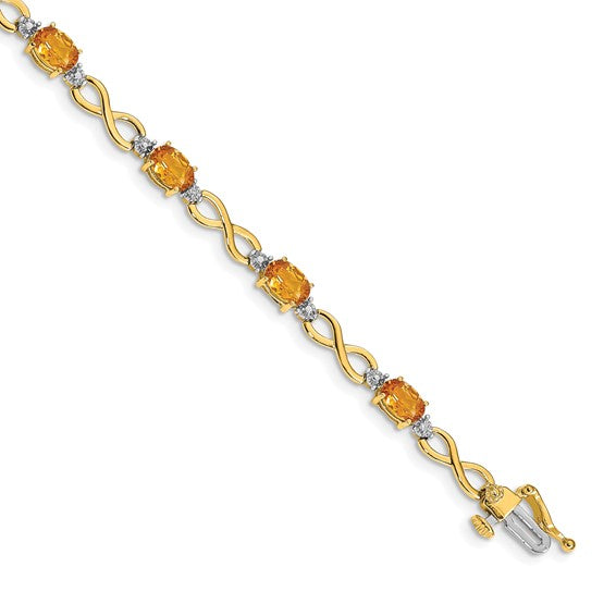 14K/10K Yellow/White Gold Natural Citrine & Diamond Infinity Bracelet