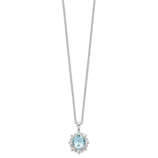 White Gold Filled Sterling Silver Oval Blue Topaz & White Topaz Halo Necklace Set
