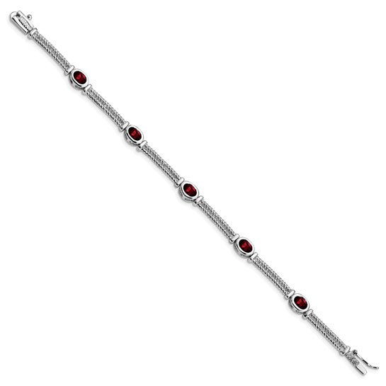 Sterling Silver White Goal Rope Style Natural Garnet Bracelet