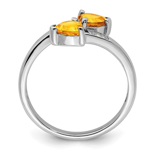 Sterling Silver White Gold Natural Citrine & Diamond Heart Stone Ring