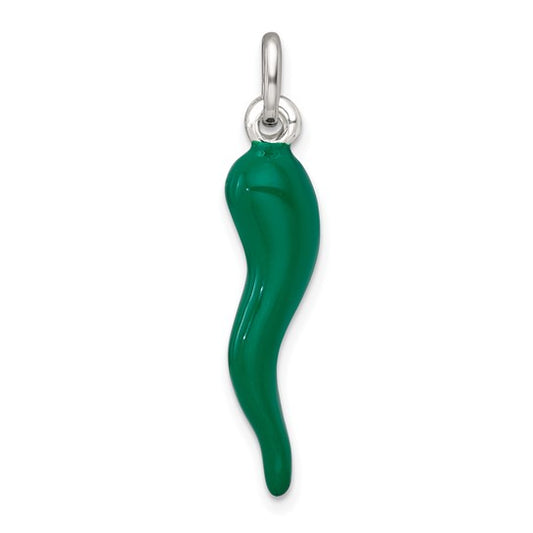 Sterling Silver Green Enameled Medium Italian Horn Pendant