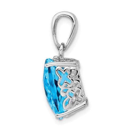 White Gold Filled Sterling Silver Square 7 Carat Natural Blue Topaz Square Cut Pendant