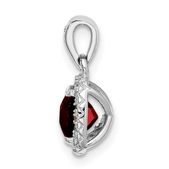 Sterling Silver 1 Carat Cushion Cut Garnet & White Sapphire Halo Pendant