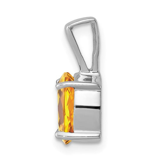 Sterling Silver White Gold Plated Oval Natural Citrine Pendant